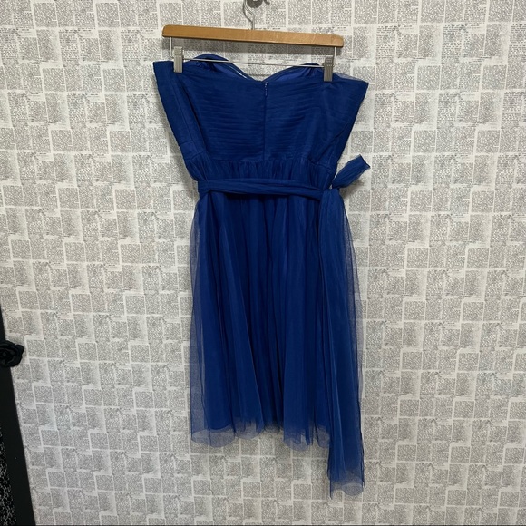 Marina Royal Blue Knee-Length Pleated Chiffon Strapless Dress Size 8 - Picture 3 of 11
